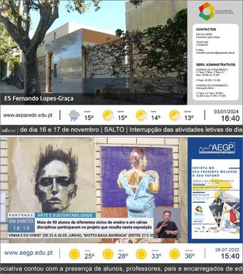 TV corporativa para agrupamentos de escolas: conteúdos educativos, agenda e informação escolar.