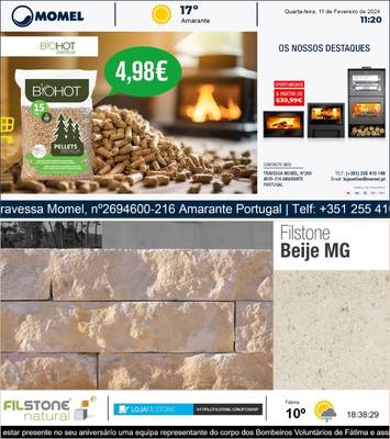 Exemplo de ecrã para lojas de materiais de construção e energia: produtos, preços e promoções.