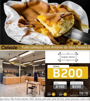 Digital signage para pastelaria e padaria: produtos, senhas de atendimento e mensagens promocionais.